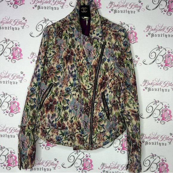 Free People Jackets & Blazers - Free People Multicolor Floral Tapestry Moto Jacket Long Sleeve Full Zip flowers